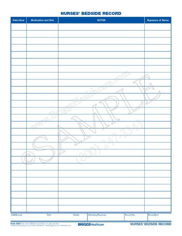 Nurses Bedside Record Form